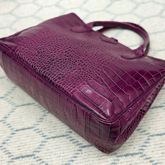 LONGCHAMP Chic Elegant Coquette Roseau Croc-Embossed Purple Leather Tote Bag - Picture 8 of 16